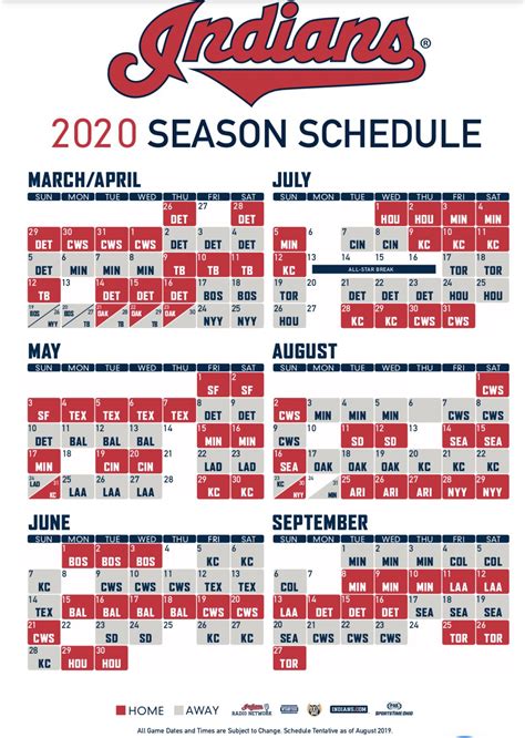 Cleveland Indians Schedule Printable