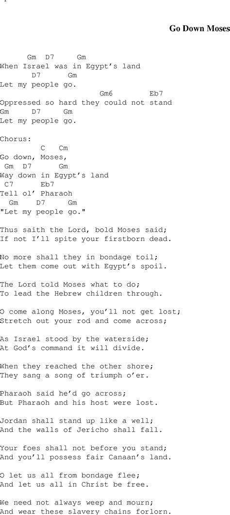 Go Down Moses Christian Gospel Song Lyrics And Chords