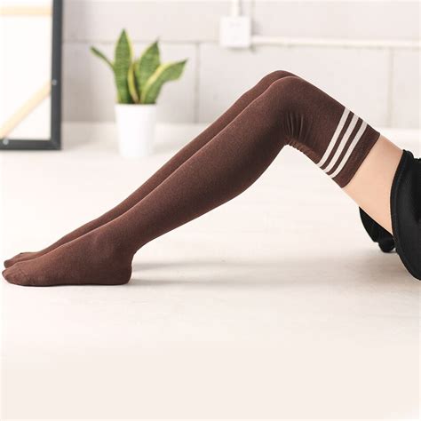 Womens Retro Striped Trim Long Knee High Stockings Cotton Athletic Tube Preppy Style Stockings