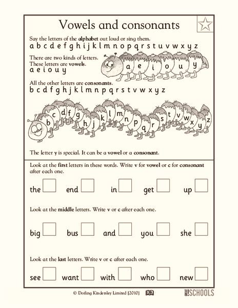 Vowels And Consonants Worksheet For Kindergarten 1st Grade Lesson