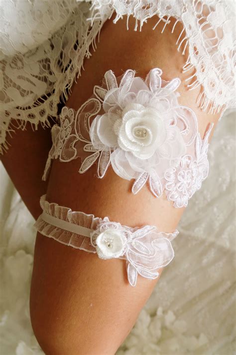 bridal garter wedding garter set keepsake garter toss garter included white garter beaded