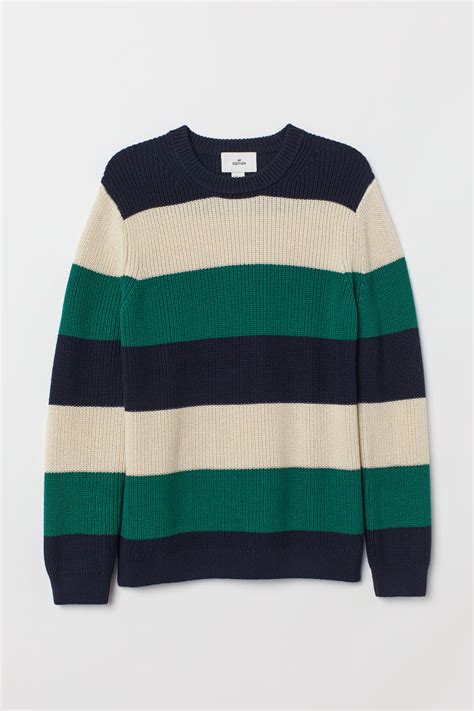 Ribbed Sweater Greencolor Block Men Handm Us