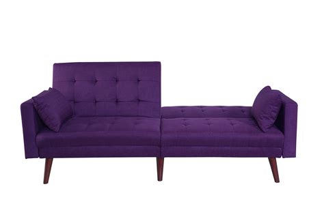 Modern Tufted Linen Splitback Recliner Sleeper Futon Sofa Purple To