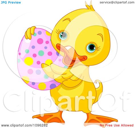Clipart Cute Easter Duck Holding A Spotted Egg Royalty