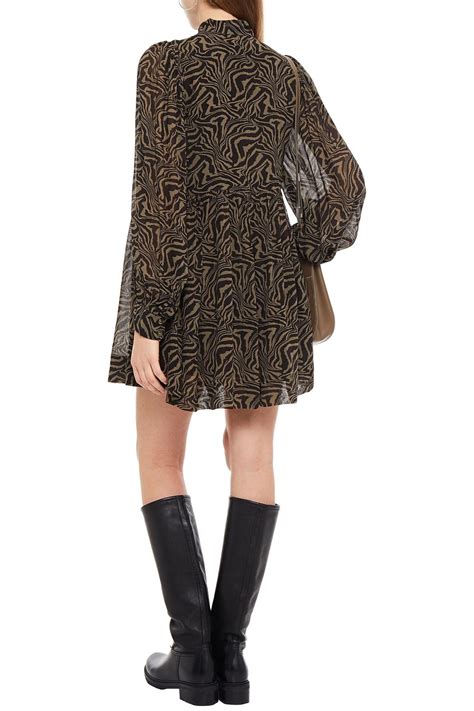 Ganni Gathered Printed Georgette Mini Dress Sale Up To 70 Off The Outnet