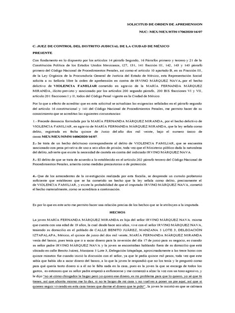 Solicitud De Orden De Aprehension Pdf