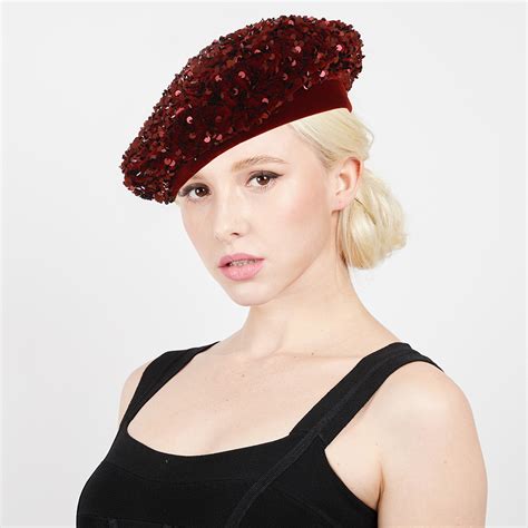 Htc2431 Rd Sequin French Winter Fashion Beret Casual Glitter Hats