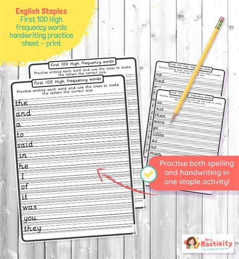 First 100 High Frequency Words Handwriting Practice Sheets Print