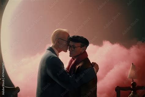 Love Romantic Concept Hug Of Men In Love Old Gay Couple Of Two Men After Many Years Of Sincere