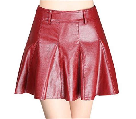 Gihuo Womens High Waist Pu Faux Leather A Line Pleated Mini Skirts