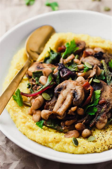 Creamy Vegan Polenta With Mushrooms And Beans Emilie Eats