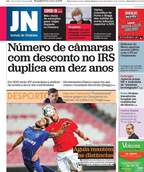 Capa Jornal De Notícias 27 Outubro 2020 Capasjornaispt