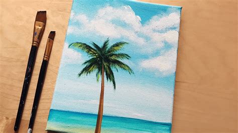 Palm Tree And Ocean Acrylic Painting For Beginners Step By Step Easy
