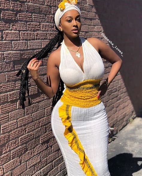 Clipkulture Lady In Beautiful Yellow And White Halter Neck Habesha Kemis Bodycon Dress And