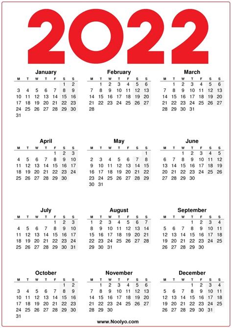 2022 Calendar Uk Printable One Page