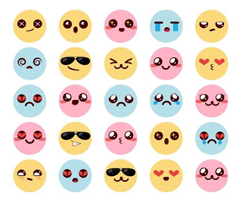 Kawaii Bunte Emoticons Vektor Set Emoji Chibi Emoticon Süße Charaktere