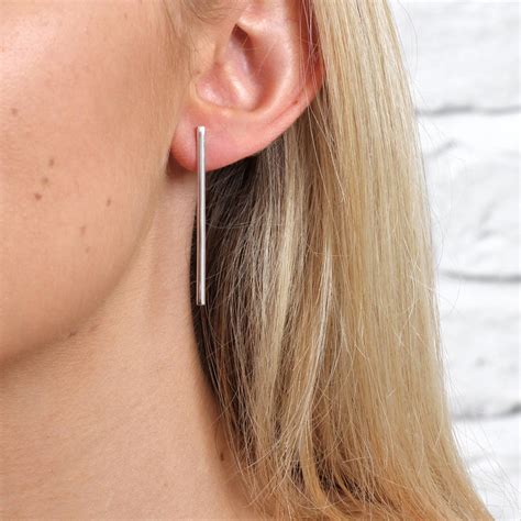Contemporary Sterling Silver Long Bar Earrings By Hurleyburley