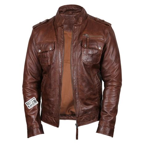 Mens Brown Leather Biker Jacket Toredo