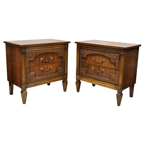 Pair Antique Flame Mahogany Carved French Swan Style Nightstands