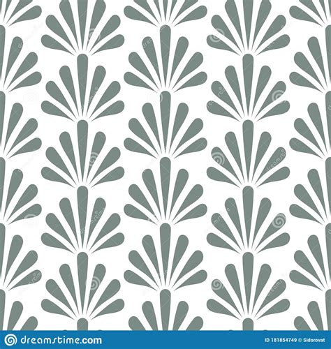Art Deco Seamless Pattern Of Stylised Grey Fans On White Stock Vector