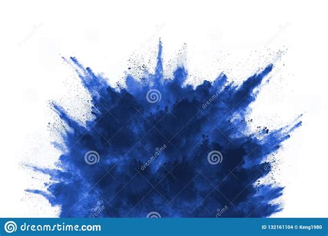 Blue Color Powder Explosion On White Background Stock