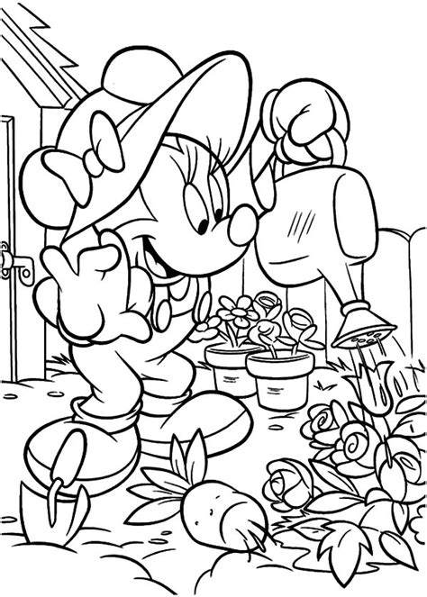 I think these would look lovely cut out and stuck along the bottom of a window to look like a window box display. Minnie Mouse Working in the Garden Coloring Pages | Color Luna
