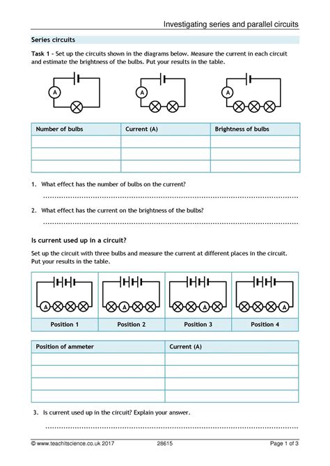 Series And Parallel Circuits Worksheet Worksheets Library