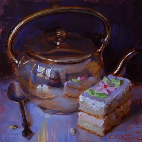 Daily Paintworks Teapot And Pastry Original Fine Art For Sale