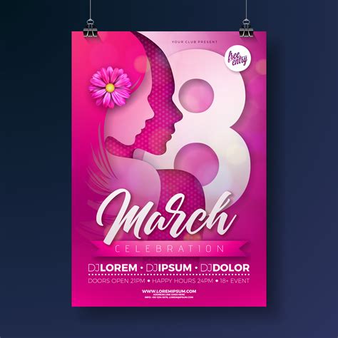Womens Day Party Flyer Illustration With Young Woman Silhouette And