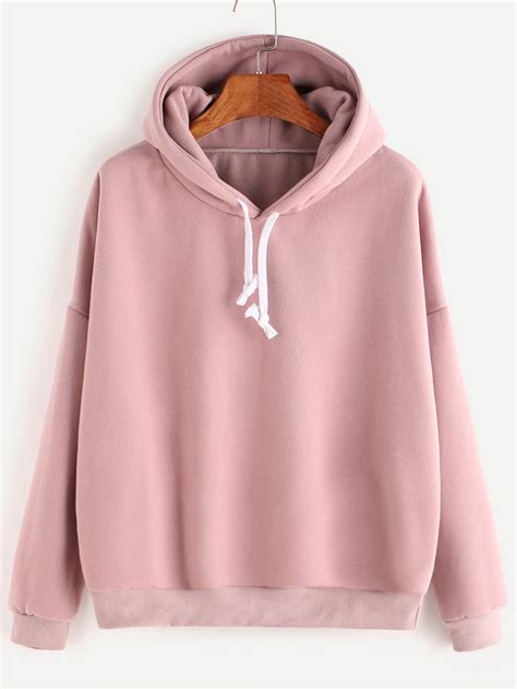 Shop Pink Hooded Drop Shoulder Sweatshirt Online Shein Offers Pink