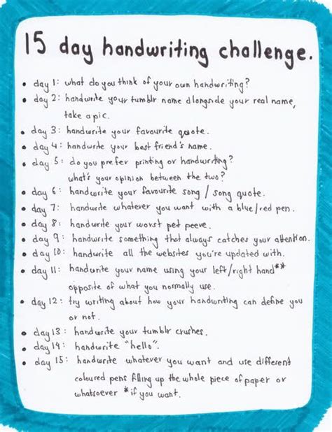 Handwriting Challenge Wouldnt Exactly Use This List But I Like This