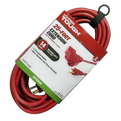 Hyper Tough 25ft 14awg 3 Prong Red Triple Outlet Outdoor Extension Cord