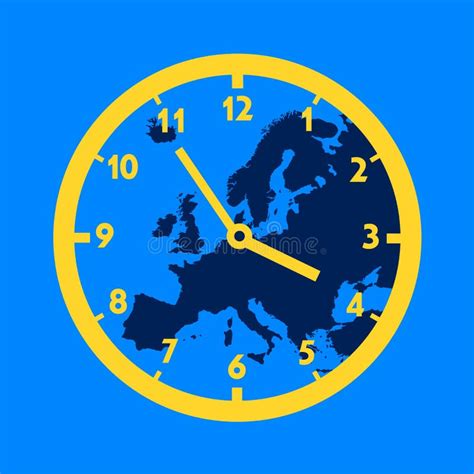 Europe Time Zones Map In Grey Scales With Location And Clock Icons