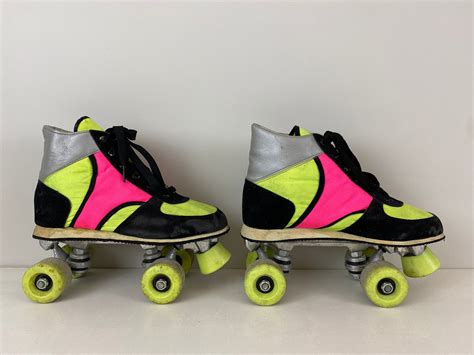 Vintage 80s Retro Roller Skates Black Neon Yellow Silver And Etsy