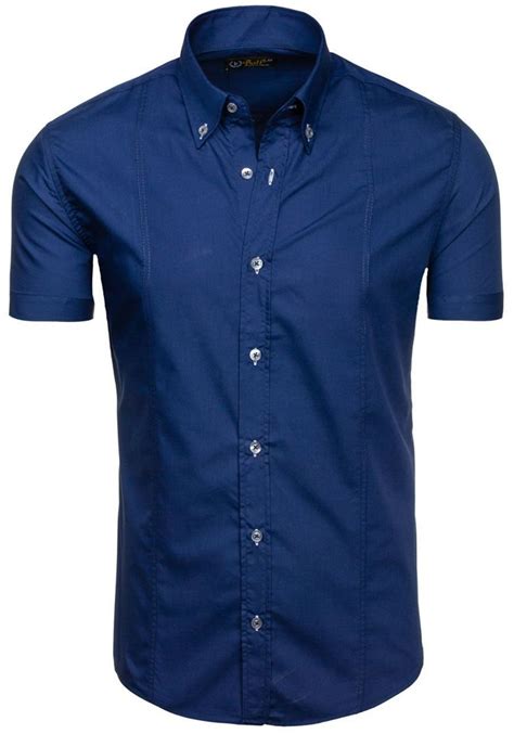 Camisa Elegante De Manga Corta Para Hombre Azul Oscuro Bolf 5535 Azul