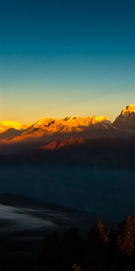 Mountain Golden Peaks Himalaya Mountains Range Sunset 1080x2160