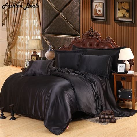 Luxury Black Silk Bedding Set 100 Pure Satin Bed Set 4pcs Include