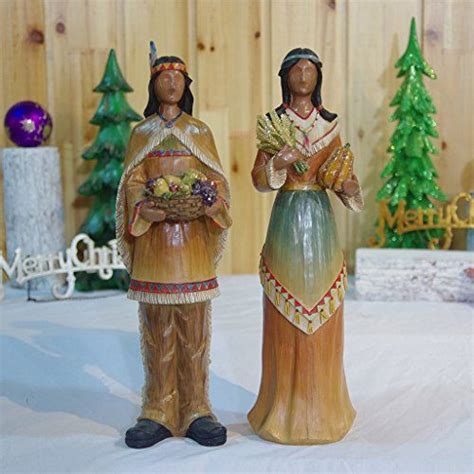 Allen Thanksgiving Indian Man And Woman Pilgrim Couple Polyresin