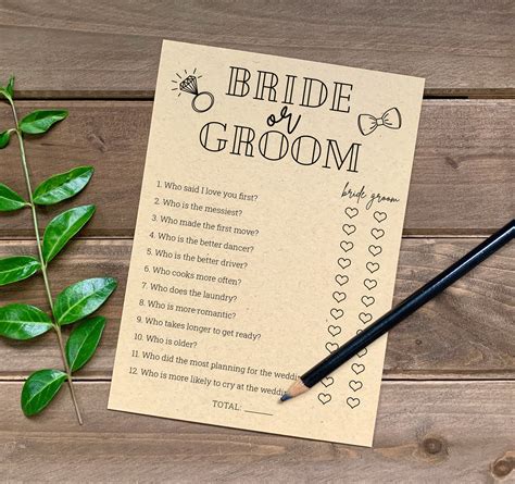 Printable Bridal Shower Game Bride Or Groom Wedding Game Etsy