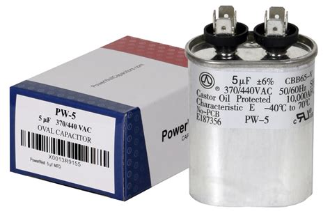 5 Uf Oval Run Capacitor 370 Or 440 Vac Powerwell Capacitors