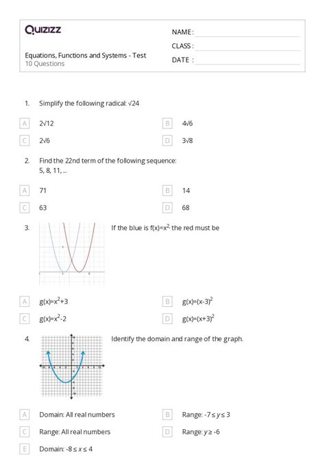 Radical Equations And Functions Worksheets On Quizizz Free