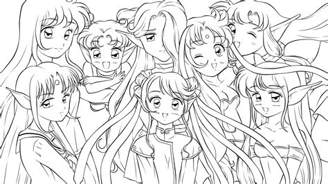 Anime Best Friends Group Drawings Sketch Coloring Page