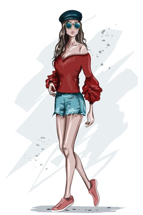 Street Fashion Girl Watercolor Illustration Vector Free Download