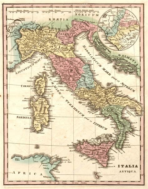 Ancient Map Of Italy At The Time Of The Roman Empire Stock Photo By