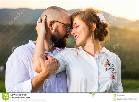 Passionate Couple Looking Each Other Before Kiss Stock