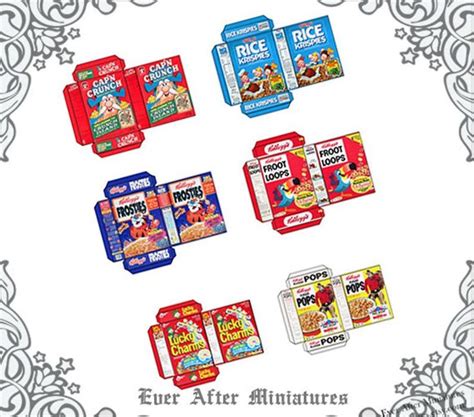 112 Miniature Food Cereal Box Set 6 Diy Printable Dollhouse Etsy