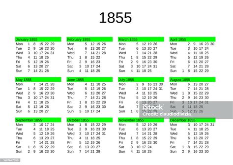 Year 1855 Calendar In English Stock Illustration Download Image Now