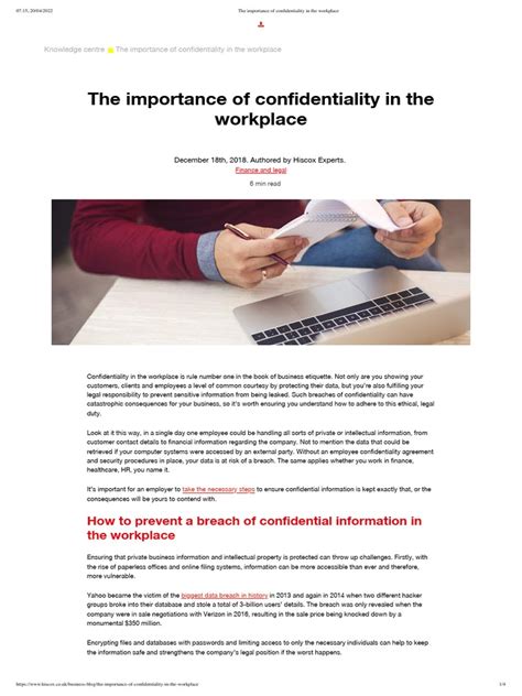 The Importance Of Confidentiality In The Workplace Pdf