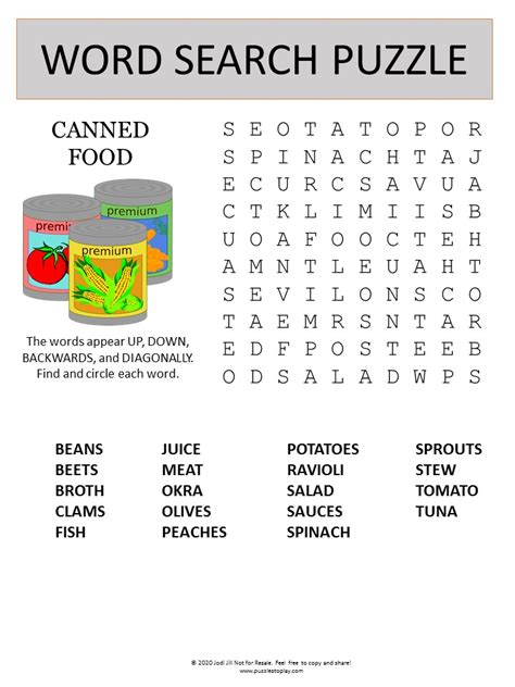 Canned Food Word Search Puzzle Puzzles To Play