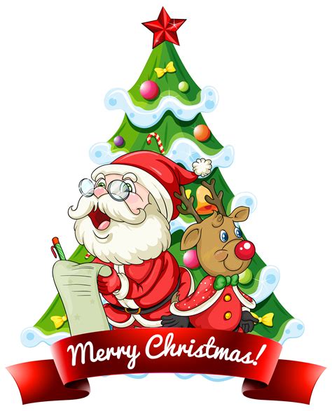 Merry Christmas 2020 Font Banner With Santa Claus And Cute Reindeer On